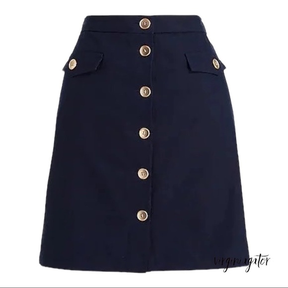 J Crew Factory NWT Navy Blue Linen Blend A-Line Knee Length Button Pocket Skirt - Picture 8 of 11